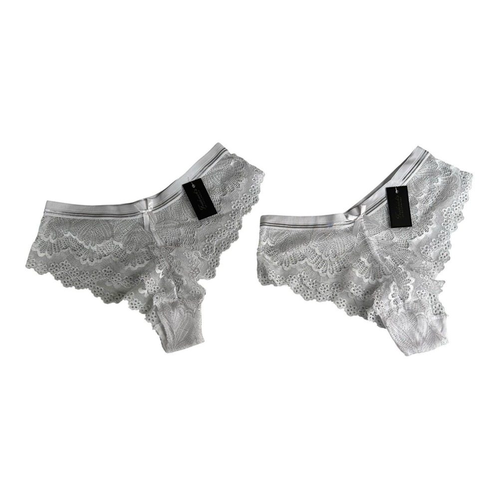 Fredericks of Hollywood Set‎ 2  Panties Womens Small Cheeky White Caroline Lace